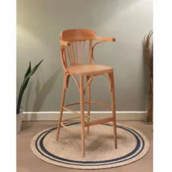 Casa Padrino Luxus Barstuhl mit Armlehnen Naturfarben H. 108 cm - Massivholz Bar Möbel