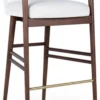 Casa Padrino Luxus Barstuhl mit Armlehnen Weiß / Braun / Gold 53 x 50 x H. 91 cm - Gepolsterter Massivholz Barhocker mit edlem Samtstoff - Luxus Barmöbel