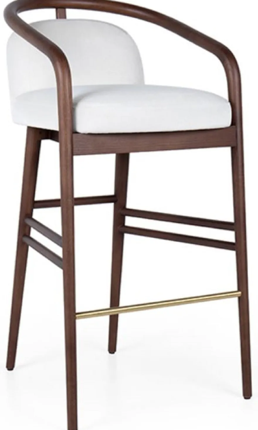 Casa Padrino Luxus Barstuhl mit Armlehnen Weiß / Braun / Gold 53 x 50 x H. 91 cm - Gepolsterter Massivholz Barhocker mit edlem Samtstoff - Luxus Barmöbel