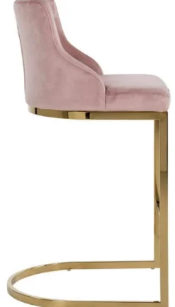 Casa Padrino Luxus Barstuhl Rosa / Gold 48 x 49 x H. 103 cm - Gepolsterter Barhocker mit edlem Samtstoff und Edelstahl Beinen - Luxus Barmöbel