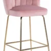 Casa Padrino Luxus Barstuhl Rosa / Gold 51 x 61 x H. 113 cm - Gepolsterter Barhocker mit edlem Samtstoff und Edelstahl Beinen - Luxus Barmöbel