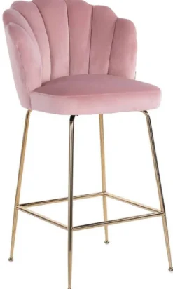 Casa Padrino Luxus Barstuhl Rosa / Gold 51 x 61 x H. 113 cm - Gepolsterter Barhocker mit edlem Samtstoff und Edelstahl Beinen - Luxus Barmöbel