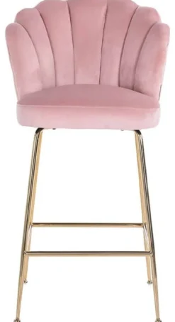 Casa Padrino Luxus Barstuhl Rosa / Gold 51 x 61 x H. 113 cm - Gepolsterter Barhocker mit edlem Samtstoff und Edelstahl Beinen - Luxus Barmöbel