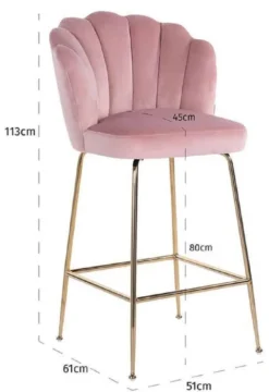 Casa Padrino Luxus Barstuhl Rosa / Gold 51 x 61 x H. 113 cm - Gepolsterter Barhocker mit edlem Samtstoff und Edelstahl Beinen - Luxus Barmöbel