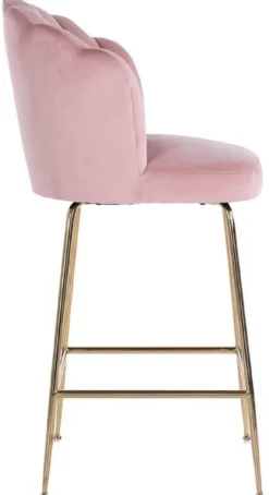 Casa Padrino Luxus Barstuhl Rosa / Gold 51 x 61 x H. 113 cm - Gepolsterter Barhocker mit edlem Samtstoff und Edelstahl Beinen - Luxus Barmöbel