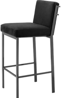Casa Padrino Luxus Barstuhl Schwarz / Bronze 43 x 54 x H. 101 cm - Designer Edelstahl Barhocker mit Samtstoff - Barmöbel