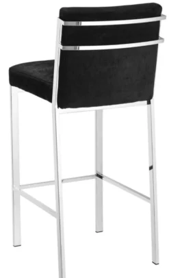 Casa Padrino Luxus Barstuhl Schwarz / Silber 43 x 54 x H. 101 cm - Designer Edelstahl Barhocker mit Samtstoff - Barmöbel