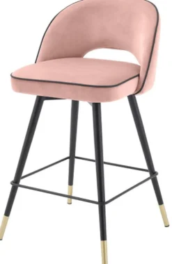 Casa Padrino Luxus Barstuhl Set Rosa / Schwarz / Messingfarben 51 x 52 x H. 92,5 cm - Barstühle mit drehbarer Sitzfläche und edlem Samtsoff - Luxus Bar Möbel