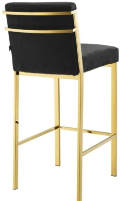Casa Padrino Luxus Barstuhl Schwarz / Gold 43 x 54 x H. 101 cm - Designer Edelstahl Barhocker mit Samtstoff - Barmöbel