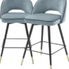 Casa Padrino Luxus Barstuhl Set Blau / Schwarz / Messingfarben 51 x 52 x H. 103 cm - Barstühle mit drehbarer Sitzfläche und edlem Samtsoff - Luxus Bar Möbel