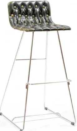 Casa Padrino Luxus Barstuhl Set Schwarz / Gold / Silber 37 x 33 x H. 90 cm - Moderne Barstühle mit Kunstleder - Garten Gastronomie Bar Möbel