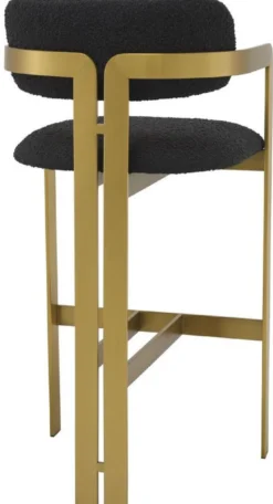 Casa Padrino Luxus Barstuhl Schwarz / Messing 53 x 44,5 x H. 107 cm - Gepolsterter Edelstahl Barhocker - Luxus Barmöbel