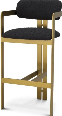 Casa Padrino Luxus Barstuhl Schwarz / Messing 53 x 44,5 x H. 107 cm - Gepolsterter Edelstahl Barhocker - Luxus Barmöbel