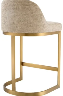 Casa Padrino Luxus Barstuhl Sandfarben / Messing 53 x 48 x H. 91 cm - Gepolsterter Edelstahl Barhocker - Bar Möbel - Luxus Möbel - Luxus Qualität