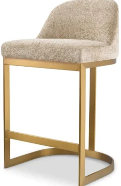 Casa Padrino Luxus Barstuhl Sandfarben / Messing 53 x 48 x H. 91 cm - Gepolsterter Edelstahl Barhocker - Bar Möbel - Luxus Möbel - Luxus Qualität