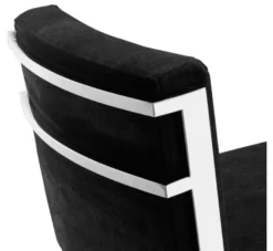 Casa Padrino Luxus Barstuhl Schwarz / Silber 43 x 54 x H. 91 cm - Designer Edelstahl Barhocker mit Samtstoff - Barmöbel