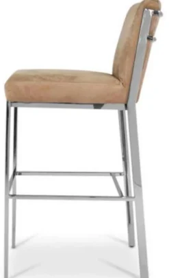 Casa Padrino Luxus Barstuhl Taupe / Silber 43 x 54 x H. 101 cm - Edelstahl Barhocker mit Samtstoff