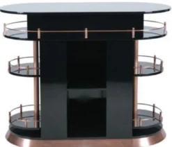 Casa Padrino Luxus Bar Theke Hochglanz Schwarz / Kupfer 135 x 65 x H. 106 cm - Ovaler Massivholz Thekentisch - Massivholz Barmöbel - Luxus Barmöbel - Luxus Möbel