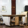 Casa Padrino Luxus Bartheke mit Kühlschrank Weiß / Naturfarben / Dunkelbraun / Grau 225 x 102 x H. 98 cm - Handgefertigter Bartisch - Hausbar - Hotel Möbel - Luxus Qualität - Made in Italy