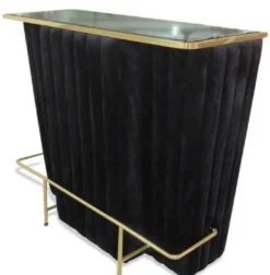 Casa Padrino Luxus Bartresen Schwarz / Gold 120 x 48 x H. 105 cm - Theke mit Glassplatte und Fußablage - Barschrank - Barmöbel - Luxus Qualität
