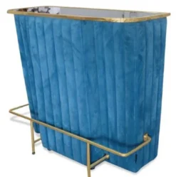 Casa Padrino Luxus Bartresen Blau / Gold 120 x 48 x H. 105 cm - Theke mit Glassplatte und Fußablage - Barschrank - Barmöbel - Luxus Qualität