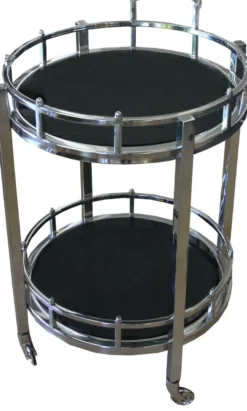 Casa Padrino Luxus Bar Trolley Servierwagen rund Edelstahl vernickelt und schwarzes Glas, 58 x 50 x 78 cm