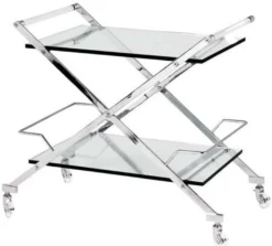 Casa Padrino Luxus Bar Trolley Servierwagen Edelstahl / Glas 77x48 x H. 76 cm - Luxus Hotel & Restaurant Einrichtung Möbel