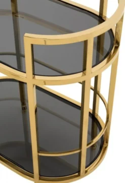 Casa Padrino Luxus Bar Trolley Servierwagen Edelstahl Gold / schwarzes Glas - 70 x 43 x H. 81 cm
