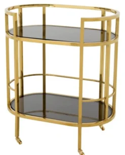 Casa Padrino Luxus Bar Trolley Servierwagen Edelstahl Gold / schwarzes Glas - 70 x 43 x H. 81 cm