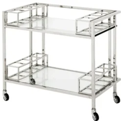 Casa Padrino Luxus Bar Trolley Servierwagen aus Edelstahl und Glas 80 x 48 x H. 77 cm - Chrom