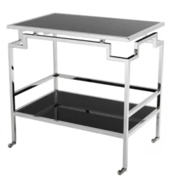 Casa Padrino Luxus Bar Trolley Servierwagen aus Edelstahl vernickelt und schwarzem Glas - 72 x 47 x H. 71,5 cm