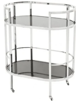 Casa Padrino Luxus Bar Trolley Servierwagen aus Edelstahl und Glas 70 x 43 x H. 81 cm