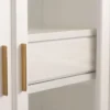 Casa Padrino Luxus Bücherschrank mit 3 Türen und LED Beleuchtung Weiß 200 x 45 x H. 230 cm - Massivholz Schrank - Wohnzimmerschrank - Regalschrank - Büroschrank - Luxus Möbel - Luxus Einrichtung