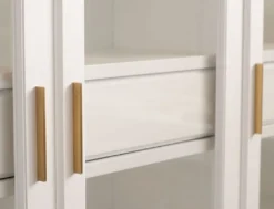 Casa Padrino Luxus Bücherschrank mit 3 Türen und LED Beleuchtung Weiß 200 x 45 x H. 230 cm - Massivholz Schrank - Wohnzimmerschrank - Regalschrank - Büroschrank - Luxus Möbel - Luxus Einrichtung