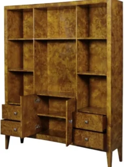 Casa Padrino Luxus Bücherschrank mit 2 Türen und 4 Schubladen Hellbraun 150 x 35 x H. 190 cm - Büroschrank - Wohnzimmerschrank - Luxus Qualität