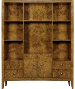 Casa Padrino Luxus Bücherschrank mit 2 Türen und 4 Schubladen Hellbraun 150 x 35 x H. 190 cm - Büroschrank - Wohnzimmerschrank - Luxus Qualität