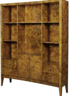Casa Padrino Luxus Bücherschrank mit 2 Türen und 4 Schubladen Hellbraun 150 x 35 x H. 190 cm - Büroschrank - Wohnzimmerschrank - Luxus Qualität
