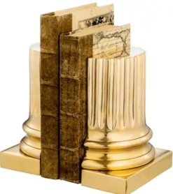 Casa Padrino Luxus Bücherstützen Set Säule Gold aus poliertem Messing - 32 x 26 x 20 cm - Art Deco Stil