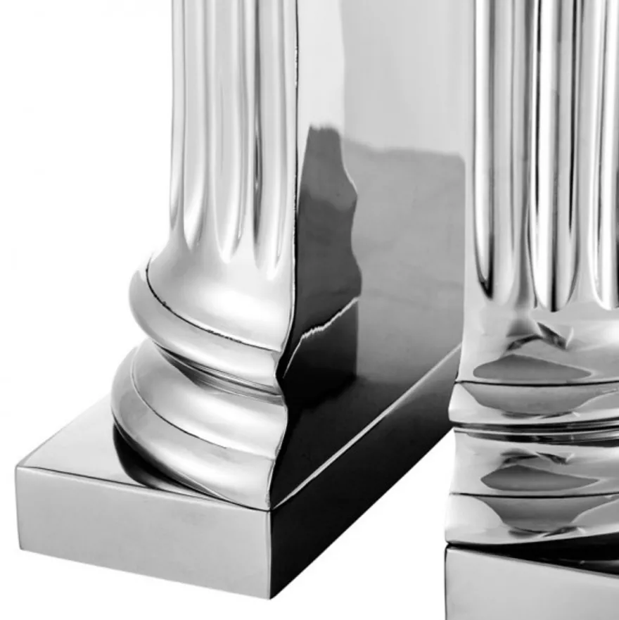 Casa Padrino Luxus Bücherstützen Set Säulen im Nickel Finish - 15 x 7,5 x H. 18,5 cm - Massive Messing Dekoration