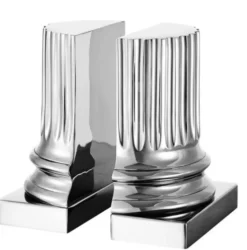 Casa Padrino Luxus Bücherstützen Set Säulen im Nickel Finish - 15 x 7,5 x H. 18,5 cm - Massive Messing Dekoration