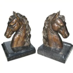 Casa Padrino Luxus Bücherstützen Pferdekopf Horse Head II aus Bronze auf Marmorsockel - Bronze - 15 x 13 x 13 cm