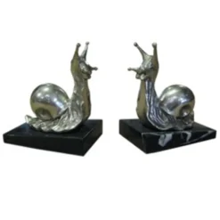 Casa Padrino Luxus Bücherstützen Art Deco Schnecken aus Bronze auf Marmorsockel 15 x 15 x 10 cm