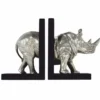 Casa Padrino Luxus Bücherstützen Set Nashorn Silber / Schwarz - Schreibtisch Deko