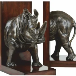 Casa Padrino Luxus Bücherstützen Set Nashorn Bronze / Dunkelbraun - Schreibtisch Deko
