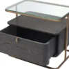 Casa Padrino Luxus Beistelltisch Mokka / Messing 65 x 46 x H. 57 cm - Edler Nachttisch mit Glasplatte und Schublade - Luxus Möbel