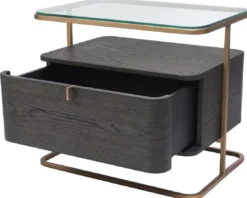 Casa Padrino Luxus Beistelltisch Mokka / Messing 65 x 46 x H. 57 cm - Edler Nachttisch mit Glasplatte und Schublade - Luxus Möbel