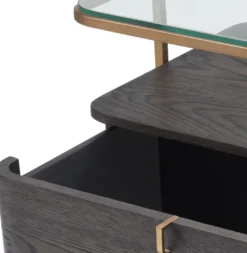 Casa Padrino Luxus Beistelltisch Mokka / Messing 65 x 46 x H. 57 cm - Edler Nachttisch mit Glasplatte und Schublade - Luxus Möbel