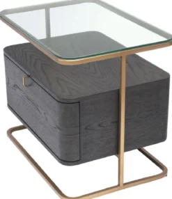 Casa Padrino Luxus Beistelltisch Mokka / Messing 65 x 46 x H. 57 cm - Edler Nachttisch mit Glasplatte und Schublade - Luxus Möbel