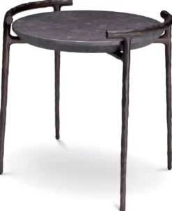 Casa Padrino Luxus Beistelltisch Grau / Bronze Ø 55 x H. 57,5 cm - Aluminium Tisch mit Marmorplatte - Wohnzimmer Möbel - Luxus Möbel - Wohnzimmer Einrichtung - Luxus Qualität
