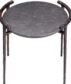 Casa Padrino Luxus Beistelltisch Grau / Bronze Ø 55 x H. 57,5 cm - Aluminium Tisch mit Marmorplatte - Wohnzimmer Möbel - Luxus Möbel - Wohnzimmer Einrichtung - Luxus Qualität